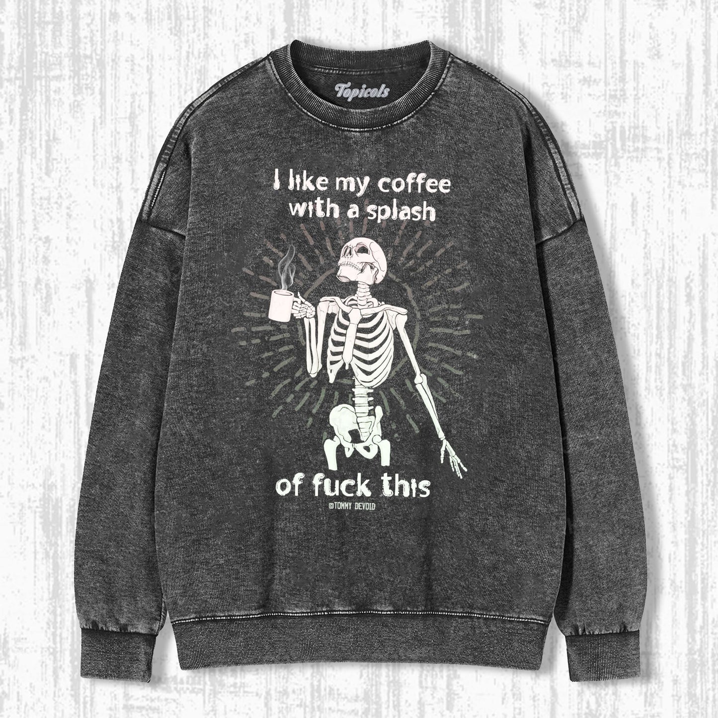 SKELETON DRINKING COFFEE T-SHIRTS