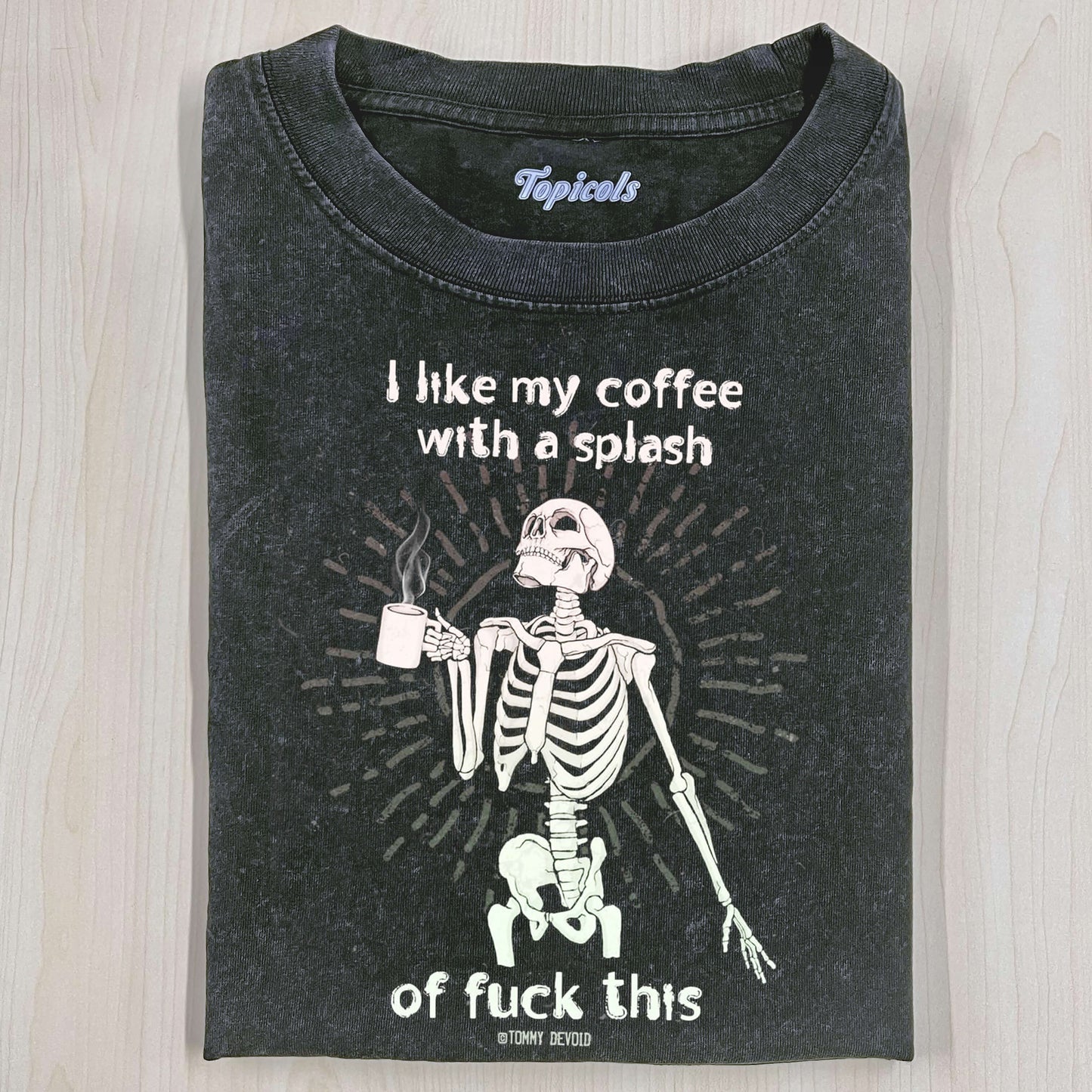 SKELETON DRINKING COFFEE T-SHIRTS