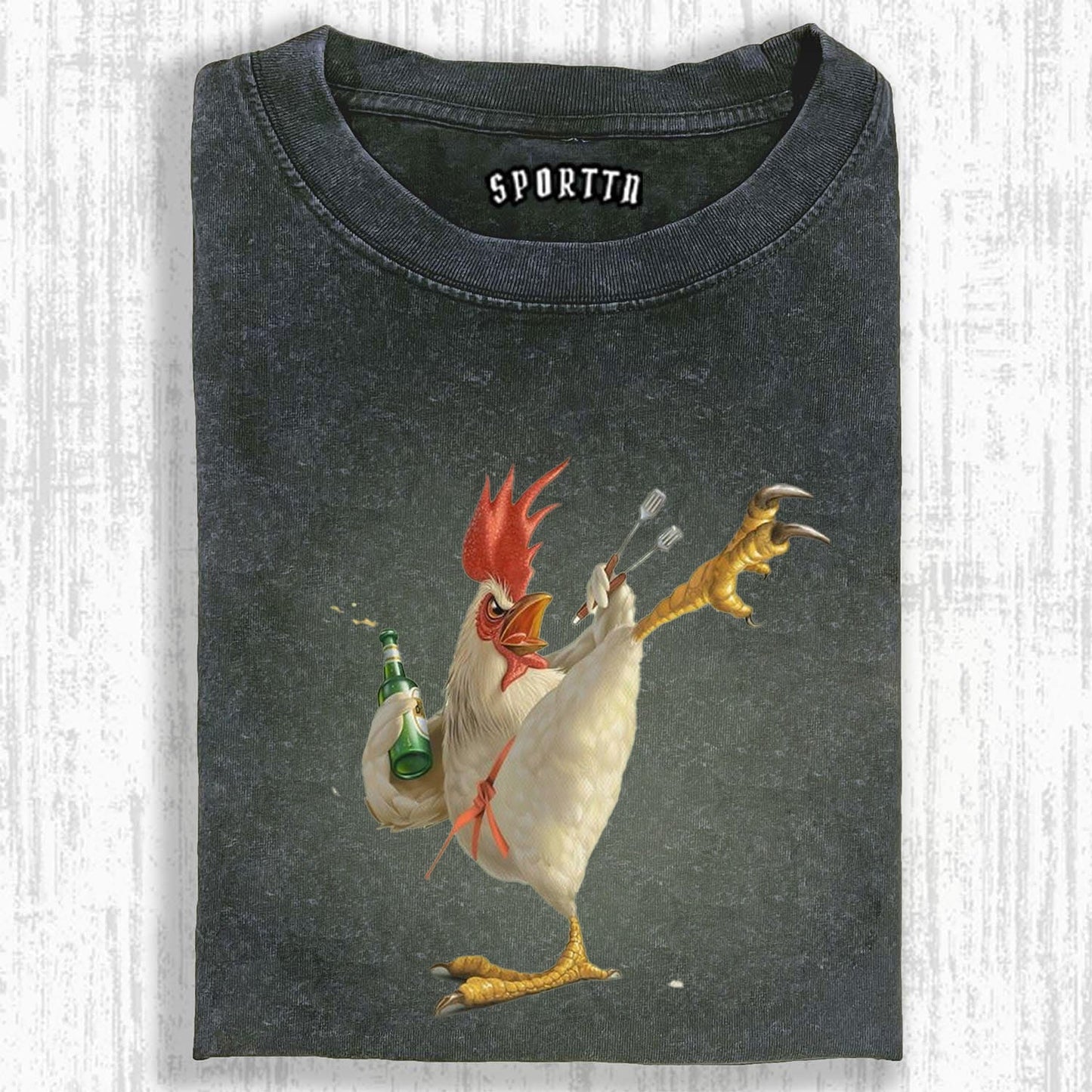 FUNNY ROOSTER BEER & BBQ TRENDY TEE
