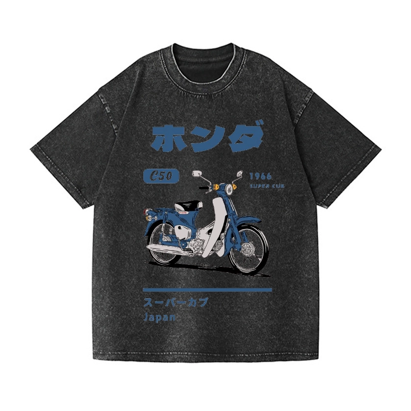 HONDA CAR C50 SUPER CUB MOTORCYCLE BIKE VINTAGE WASH JAPANESE DESIGN T-SHIRT