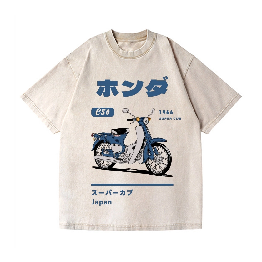 HONDA CAR C50 SUPER CUB MOTORCYCLE BIKE VINTAGE WASH JAPANESE DESIGN T-SHIRT