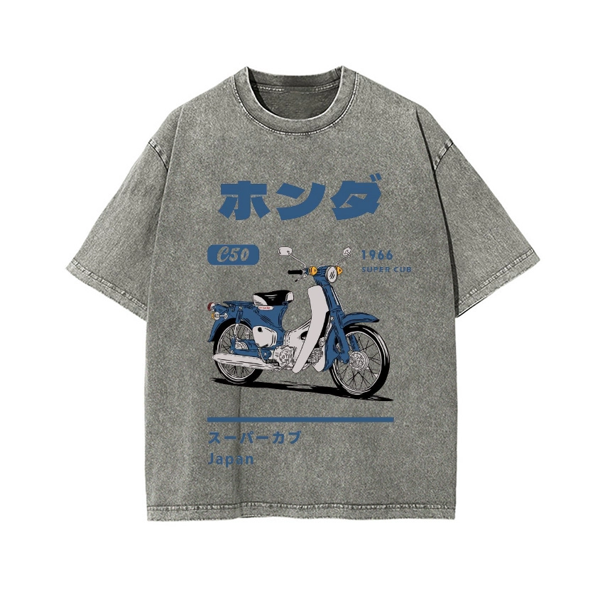 HONDA CAR C50 SUPER CUB MOTORCYCLE BIKE VINTAGE WASH JAPANESE DESIGN T-SHIRT