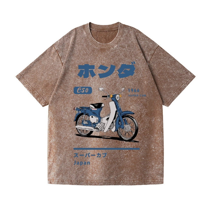 HONDA CAR C50 SUPER CUB MOTORCYCLE BIKE VINTAGE WASH JAPANESE DESIGN T-SHIRT