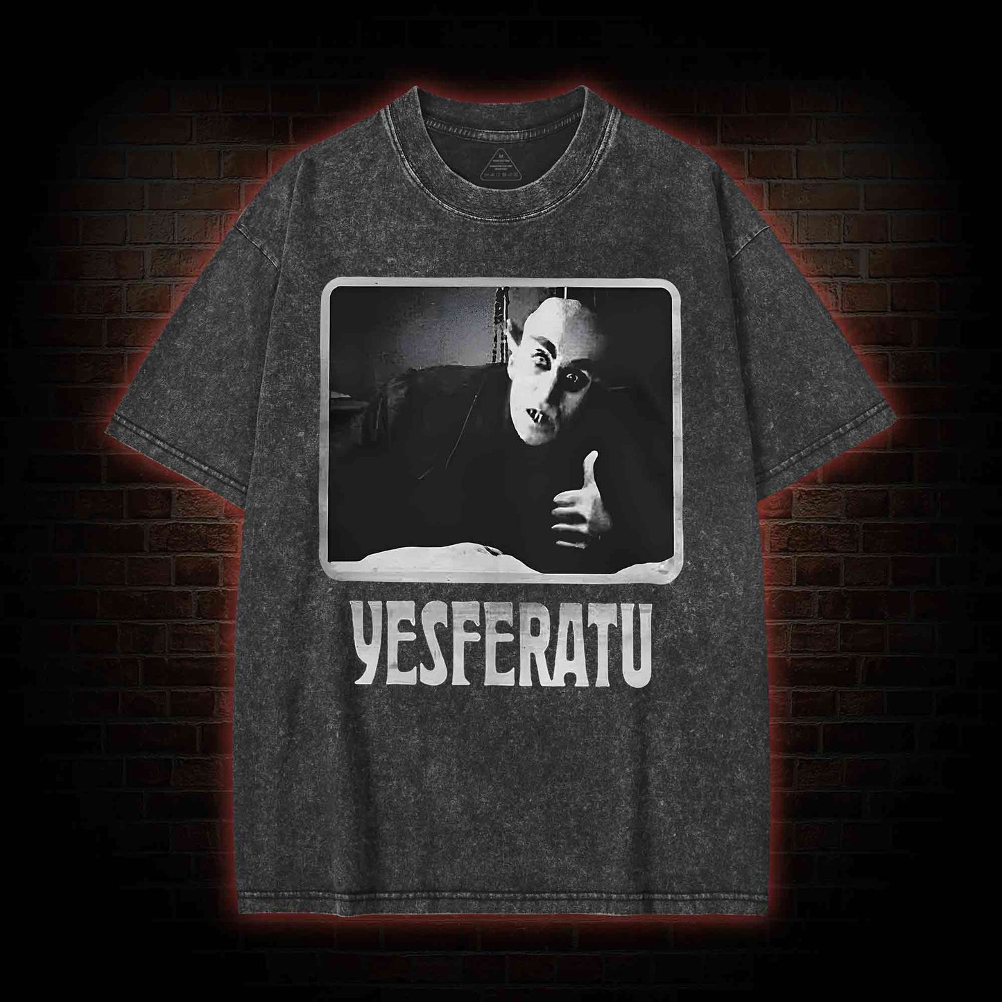 YESFERATU FUNNY HORROR RETRO WASHED T-SHIRT