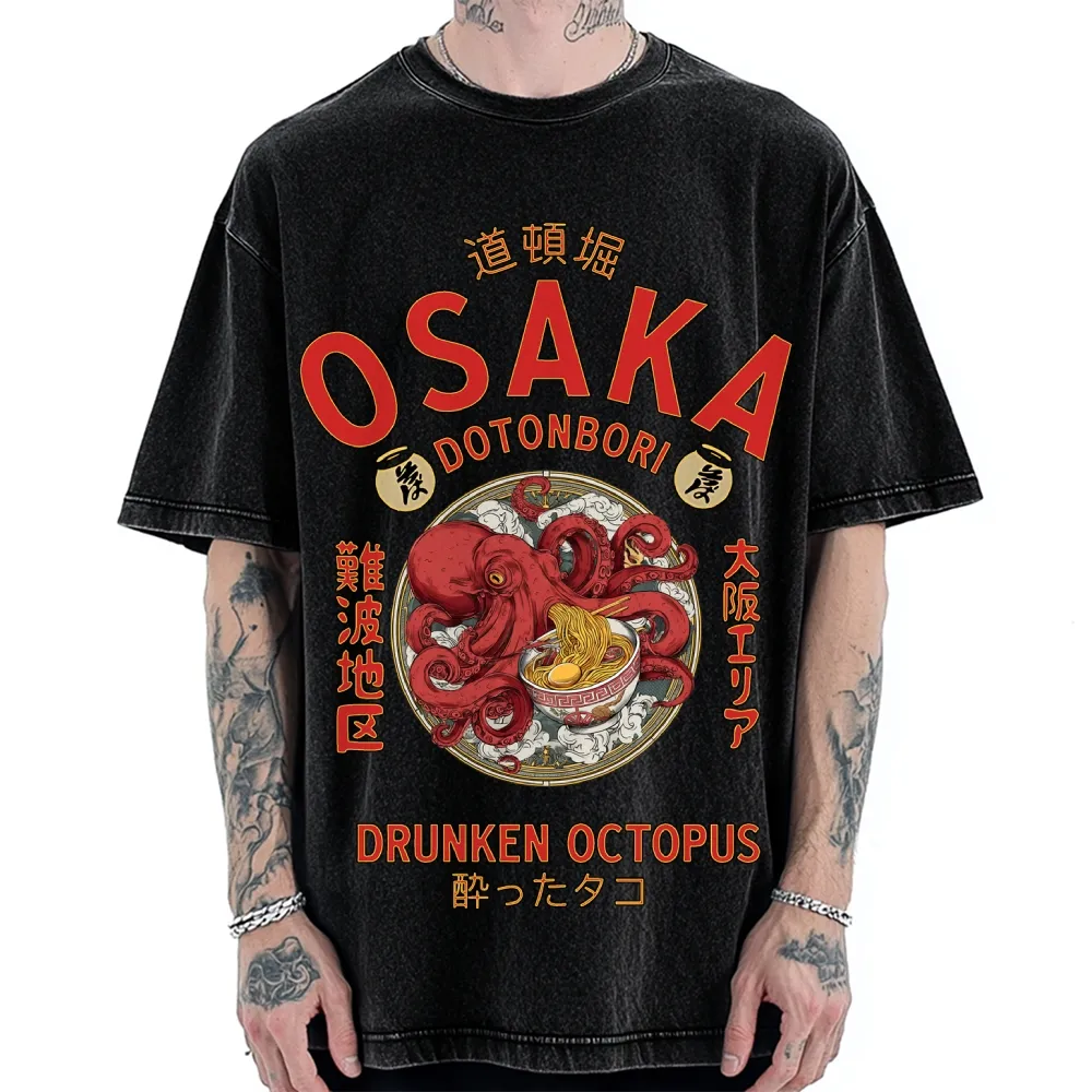 OSAKA DRUNKEN OCTOPUS EATING RAMEN VINTAGE WASHED T-SHIRT 