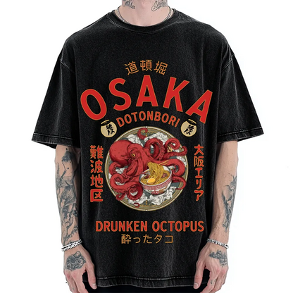 OSAKA DRUNKEN OCTOPUS EATING RAMEN VINTAGE WASHED T-SHIRT 