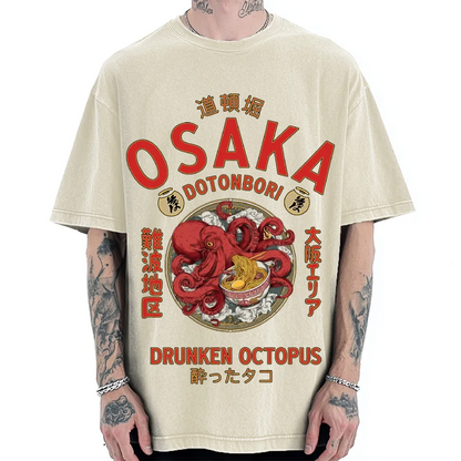 OSAKA DRUNKEN OCTOPUS EATING RAMEN VINTAGE WASHED T-SHIRT 