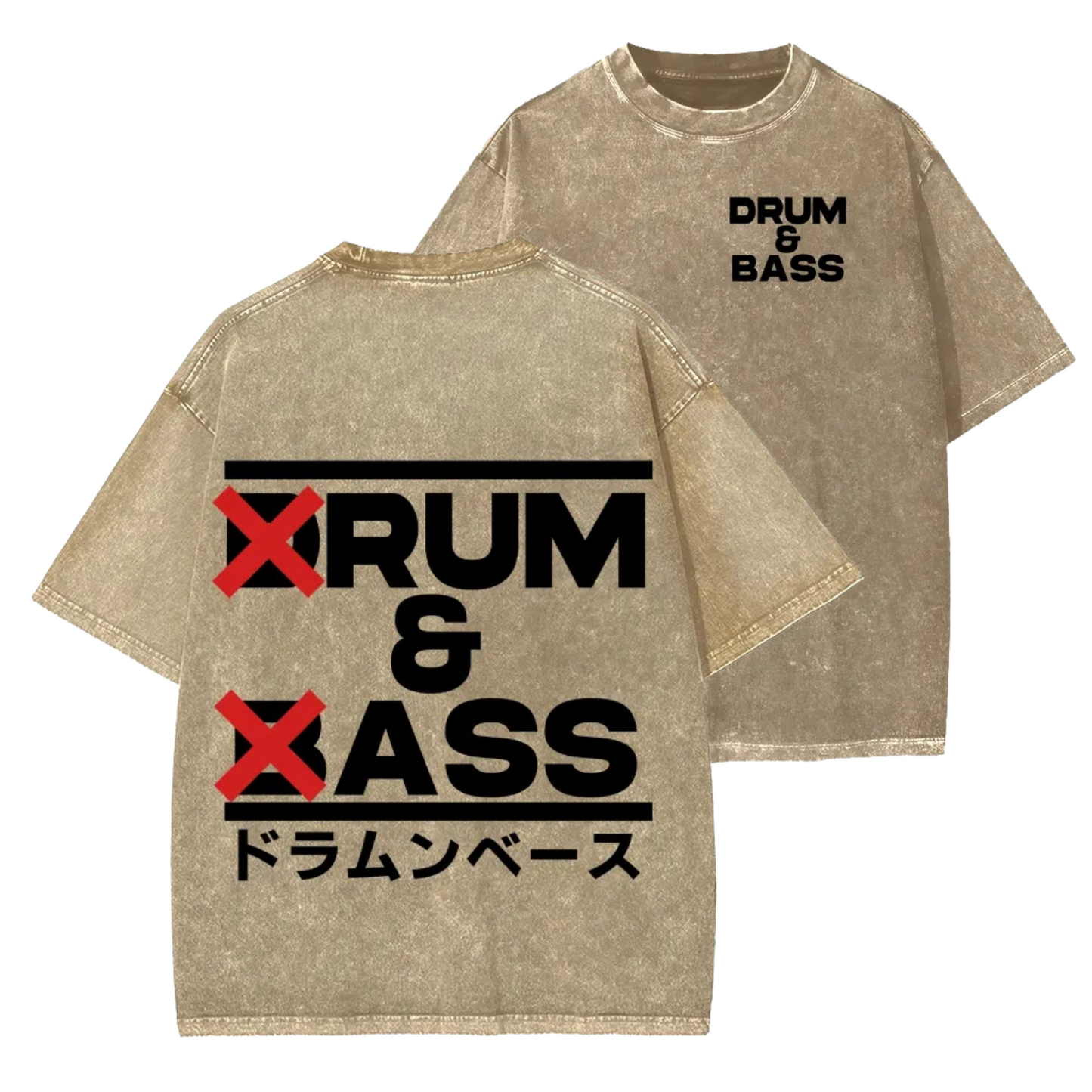 DRUM &amp; BASS FRONT AND BACK PRINTING WASHED T-SHIRT 