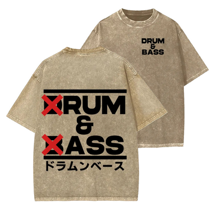 DRUM &amp; BASS FRONT AND BACK PRINTING WASHED T-SHIRT 