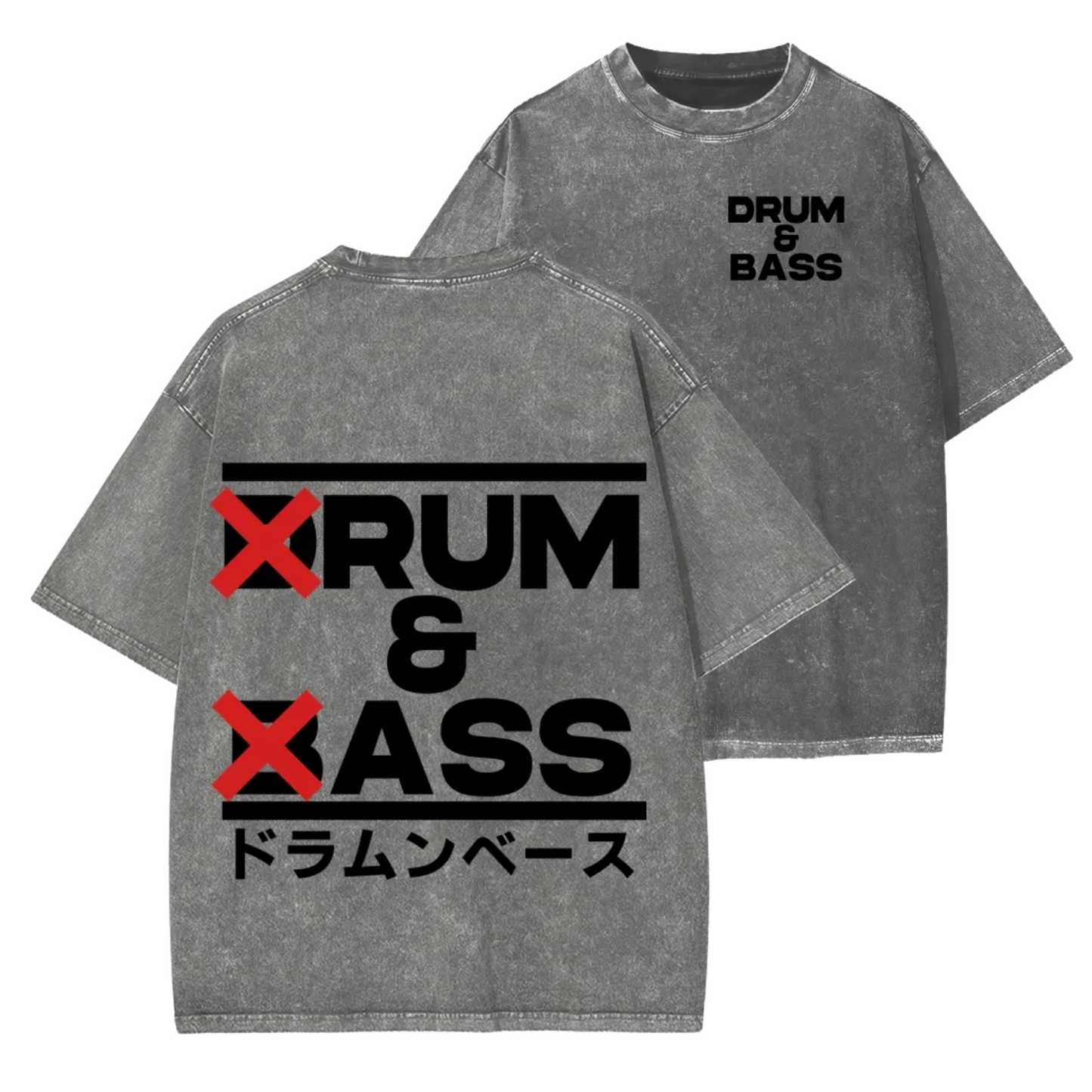 DRUM &amp; BASS FRONT AND BACK PRINTING WASHED T-SHIRT 