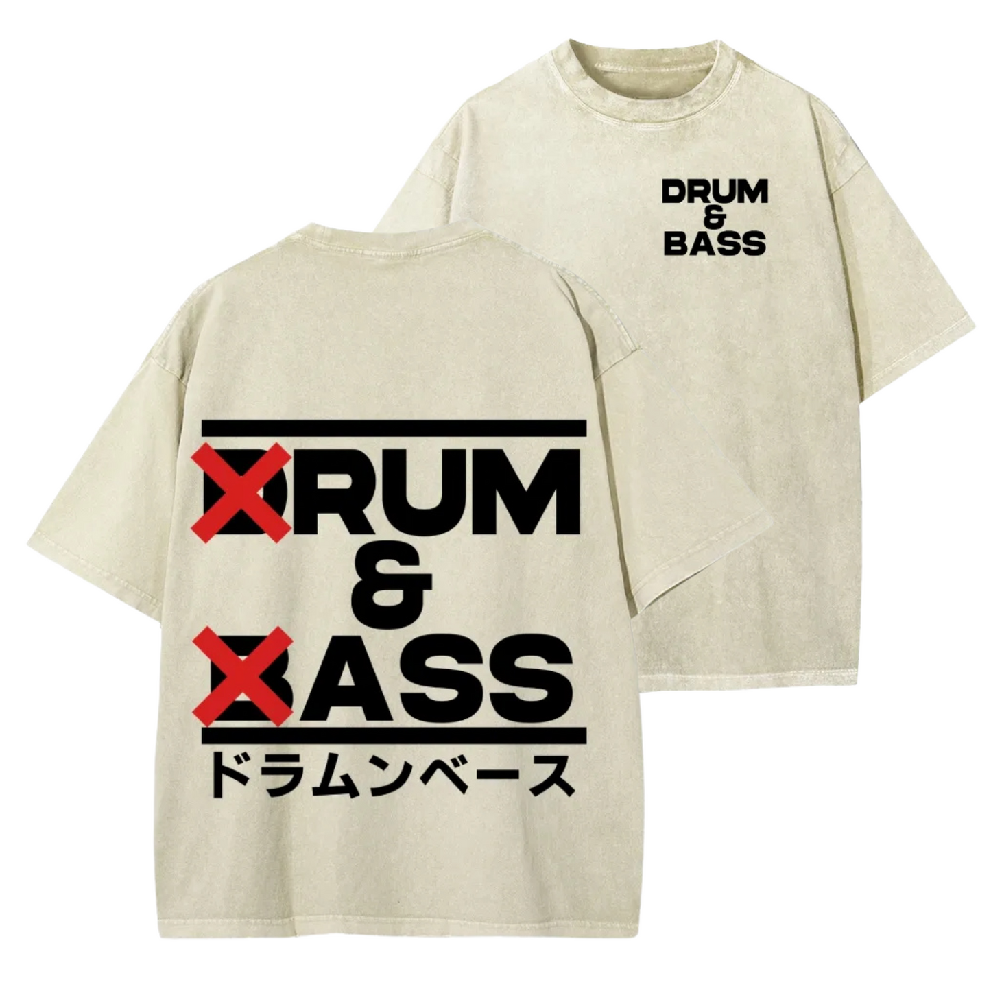 DRUM &amp; BASS FRONT AND BACK PRINTING WASHED T-SHIRT 