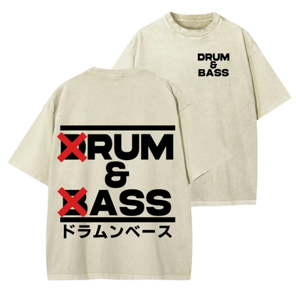 DRUM &amp; BASS FRONT AND BACK PRINTING WASHED T-SHIRT 