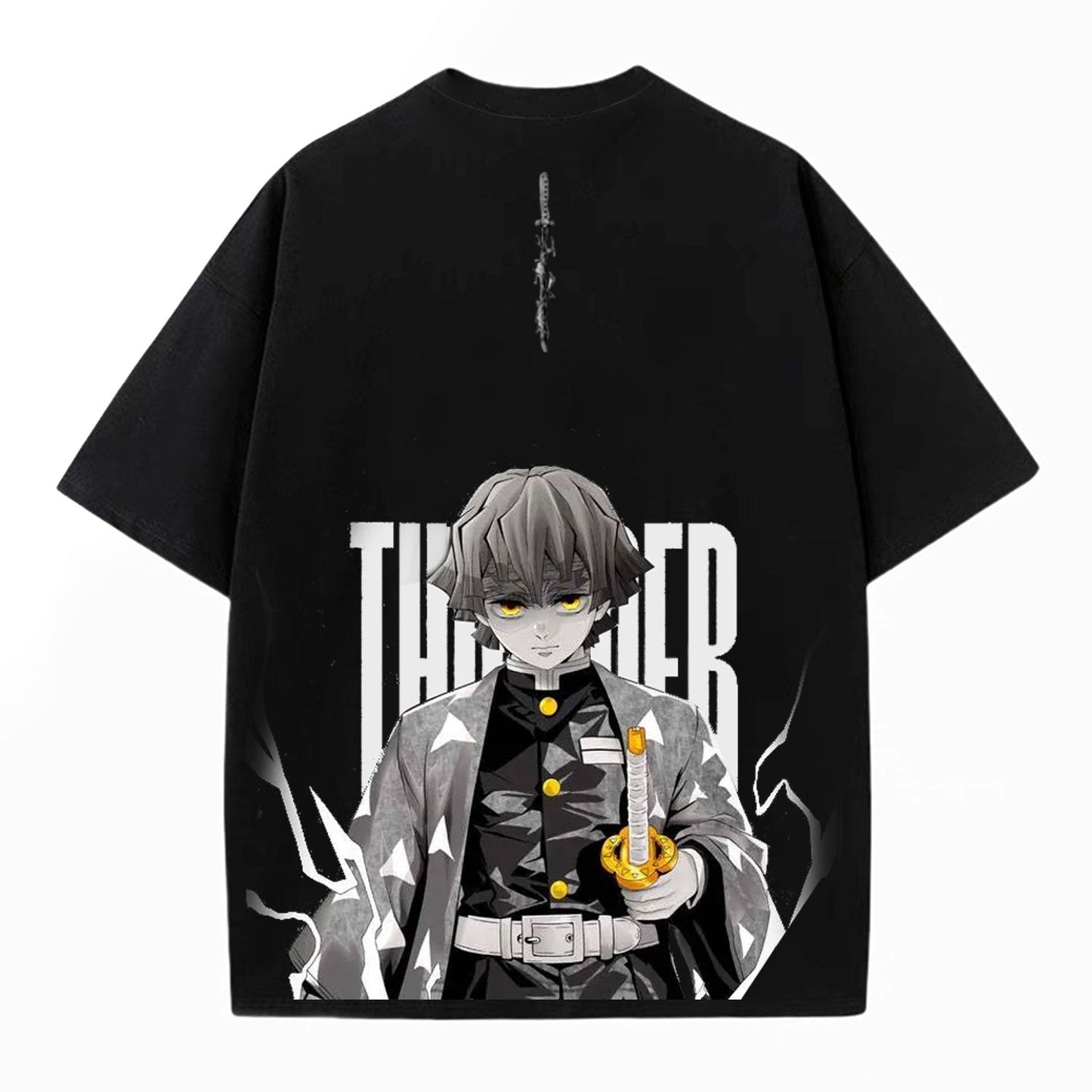 ZENITSU DEMON SLAYER UNISEX WASHED T-SHIRT-[BACK]