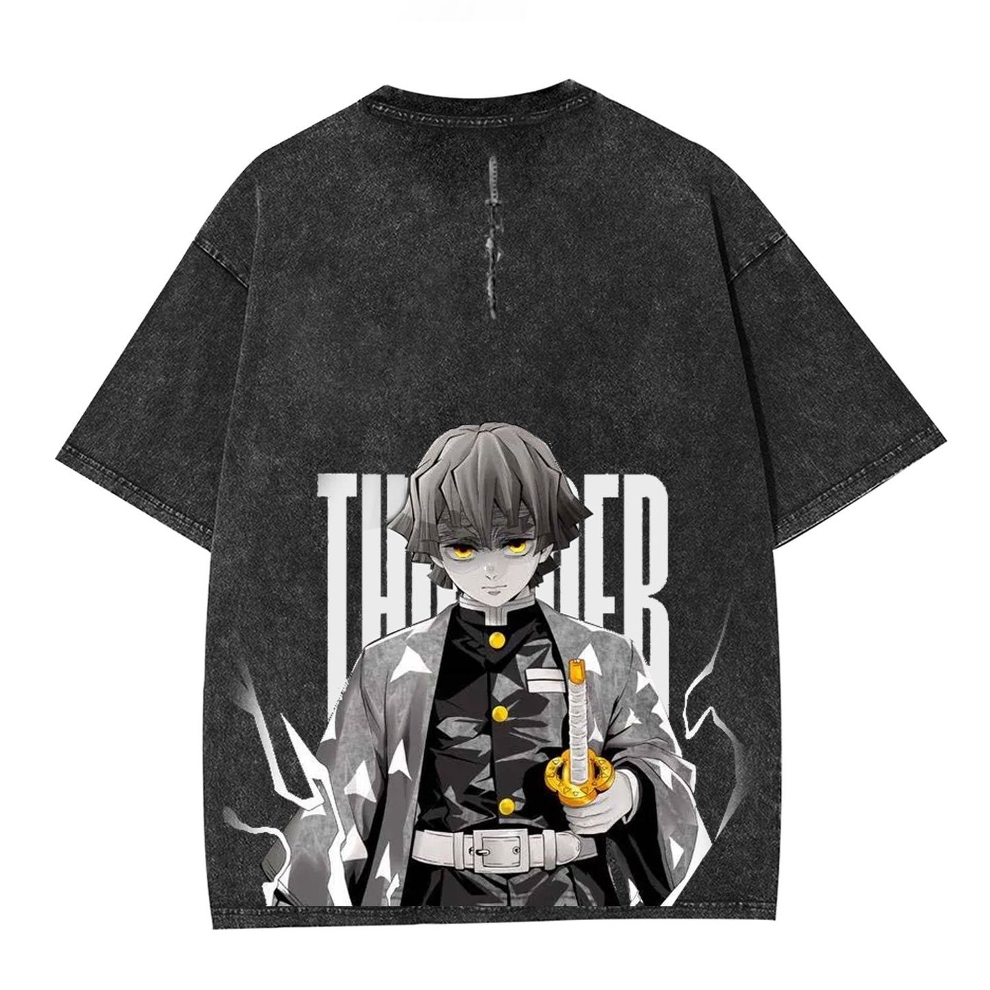ZENITSU DEMON SLAYER UNISEX WASHED T-SHIRT-[BACK]
