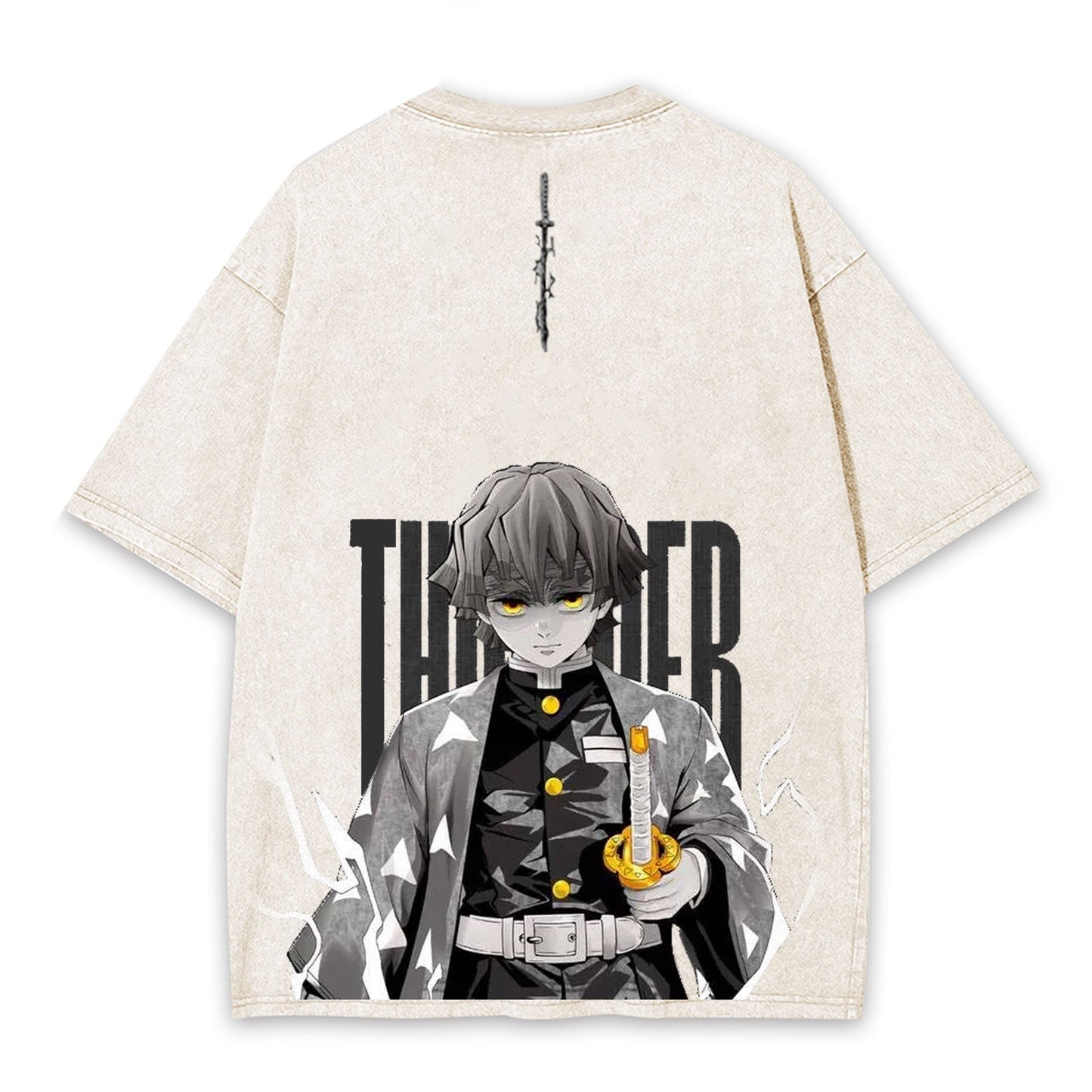 ZENITSU DEMON SLAYER UNISEX WASHED T-SHIRT-[BACK]