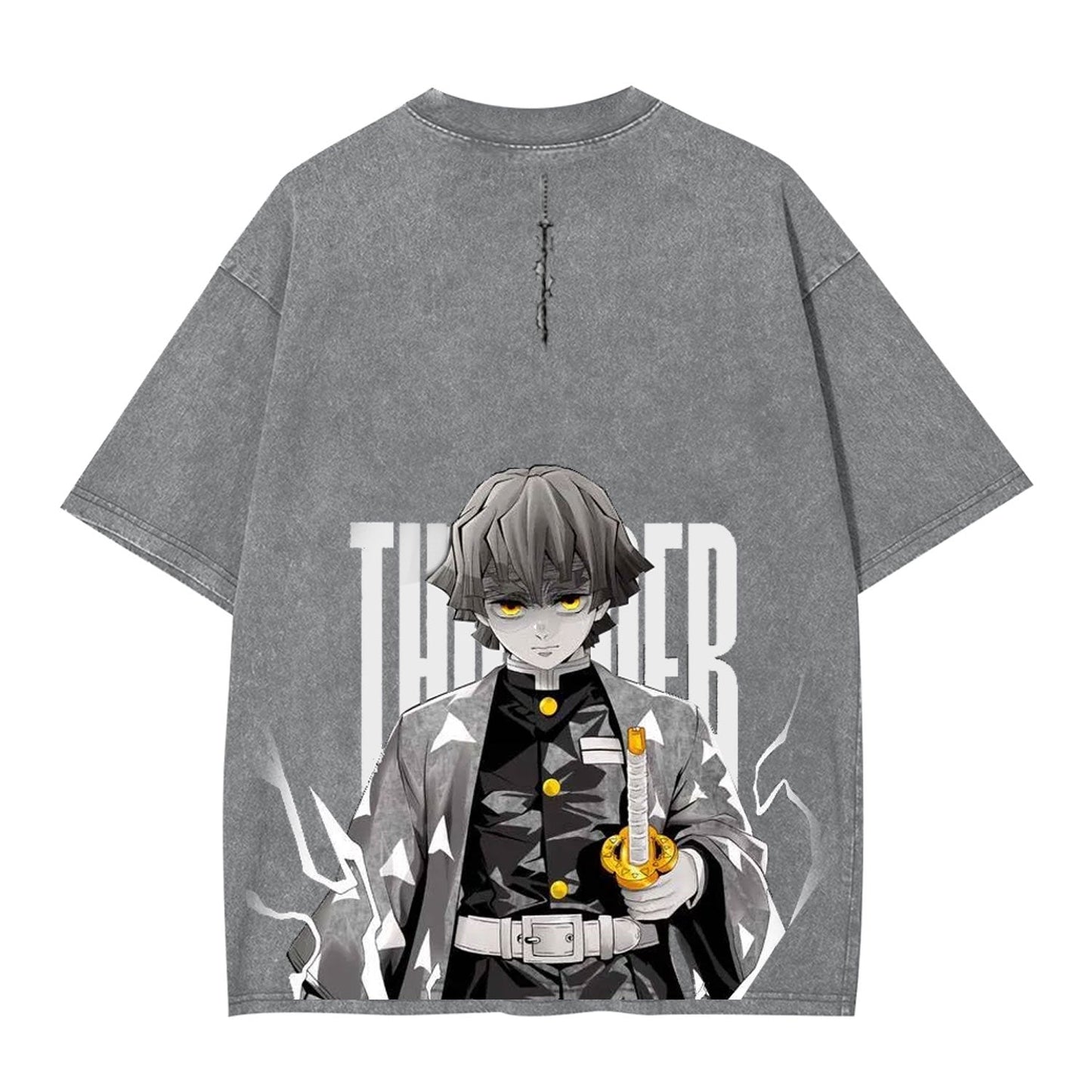ZENITSU DEMON SLAYER UNISEX WASHED T-SHIRT-[BACK]