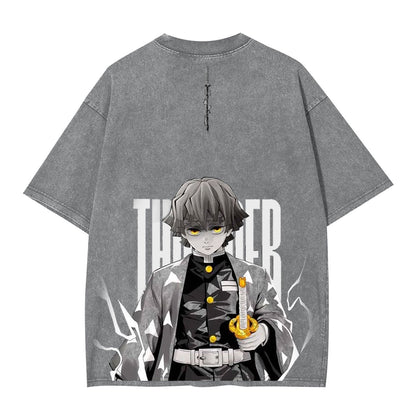 ZENITSU DEMON SLAYER UNISEX WASHED T-SHIRT-[BACK]