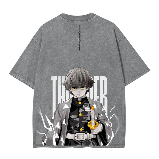 ZENITSU DEMON SLAYER UNISEX WASHED T-SHIRT-[BACK]