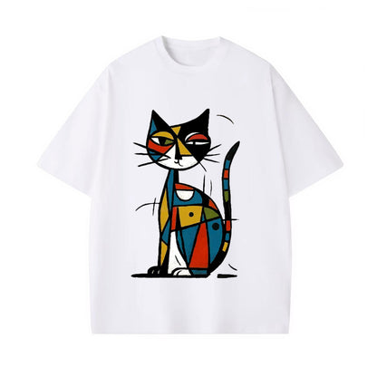 ABSTRACT JAPANESE CAT WASHED T-SHIRT 