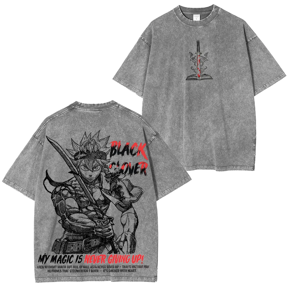 ASTA BLACK CLOVER UNISEX WASHED T-SHIRT-[DS]
