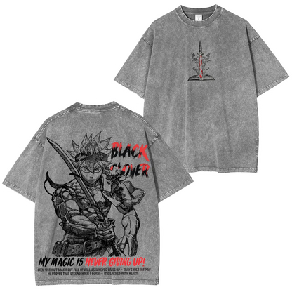 ASTA BLACK CLOVER UNISEX WASHED T-SHIRT-[DS]