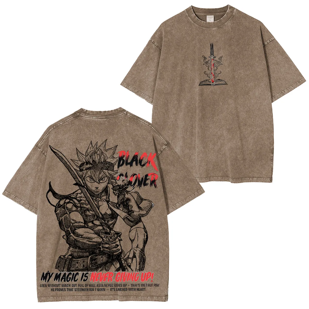 ASTA BLACK CLOVER UNISEX WASHED T-SHIRT-[DS]
