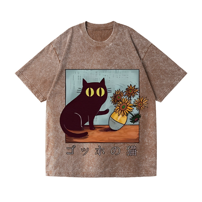 CAT VINCENT VAN GOGH VINTAGE WASH JAPANESE DESIGN T-SHIRT 