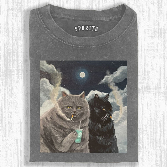 CATS SMOKING UNDER THE MOON T-SHIRT