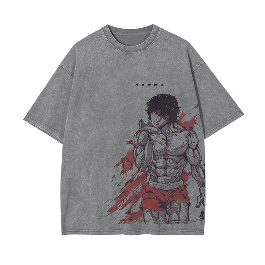 COMIC BAKI HANMA VINTAGE WASHED UNISEX T-SHIRT-[FRONT]