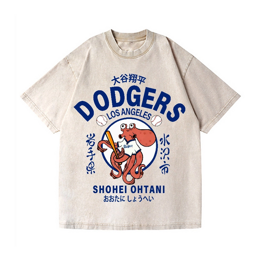 DODGERS OCTOPUS BASEBALL 17 VINTAGE WASH JAPANESE DESIGN T-SHIRT 