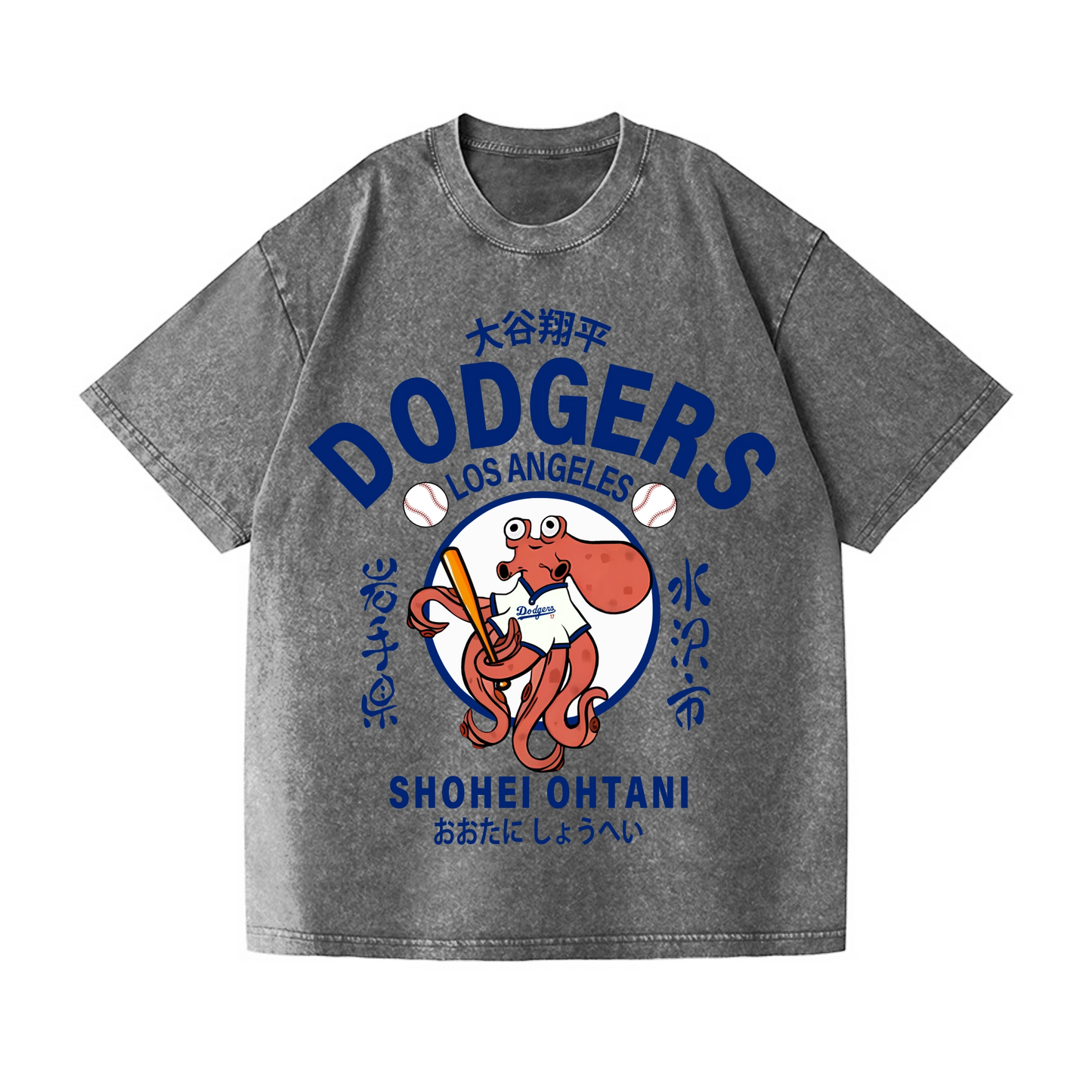 DODGERS OCTOPUS BASEBALL 17 VINTAGE WASH JAPANESE DESIGN T-SHIRT 