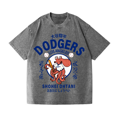 DODGERS OCTOPUS BASEBALL 17 VINTAGE WASH JAPANESE DESIGN T-SHIRT 