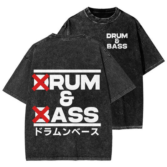 DRUM &amp; BASS FRONT AND BACK PRINTING WASHED T-SHIRT 