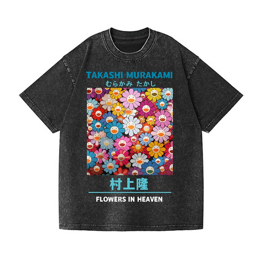 FLOWER TM VINTAGE WASH JAPANESE DESIGN T-SHIRT 