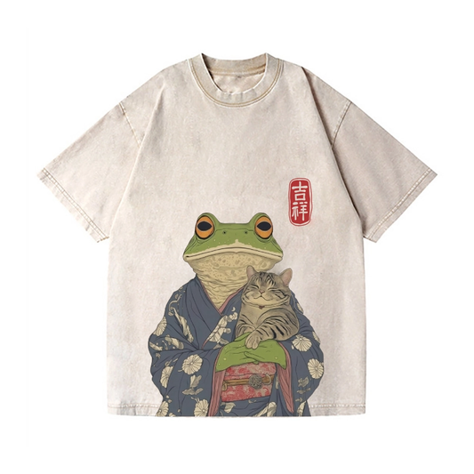 FROG CAT VINTAGE WASH JAPANESE DESIGN T-SHIRT 