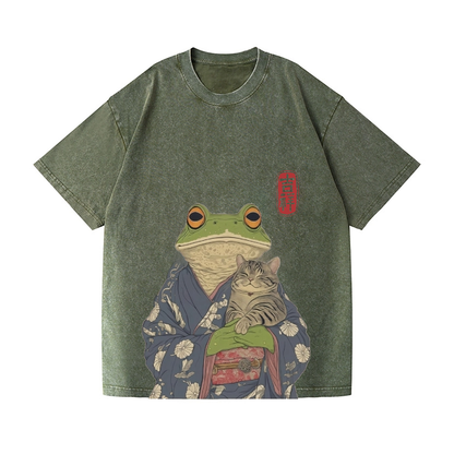 FROG CAT VINTAGE WASH JAPANESE DESIGN T-SHIRT 