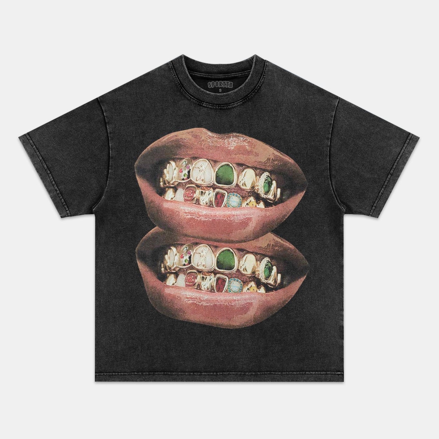 GOLD &amp; JADE UNIQUE GRILLS LIP PRINT TEE