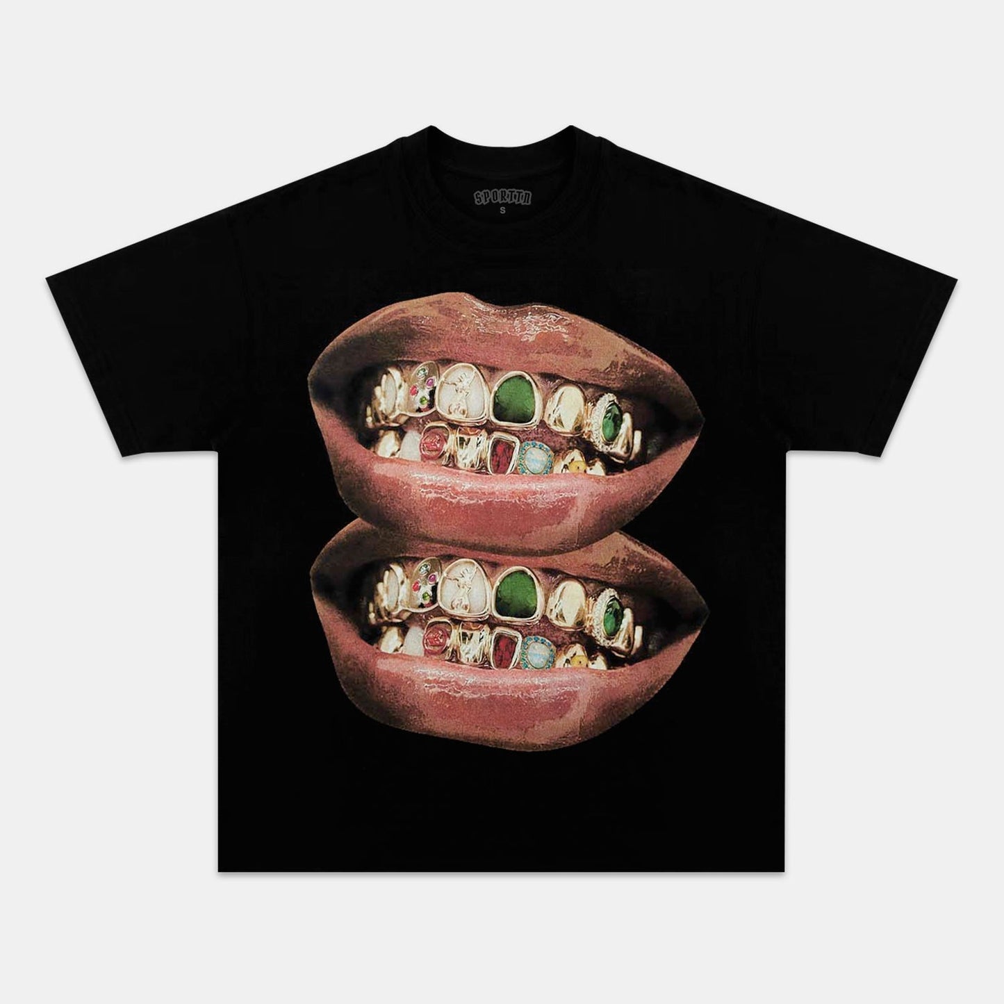 GOLD &amp; JADE UNIQUE GRILLS LIP PRINT TEE