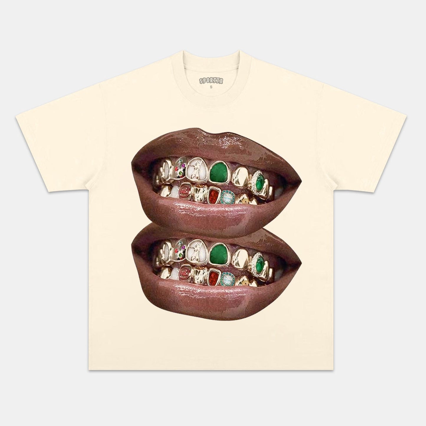 GOLD &amp; JADE UNIQUE GRILLS LIP PRINT TEE
