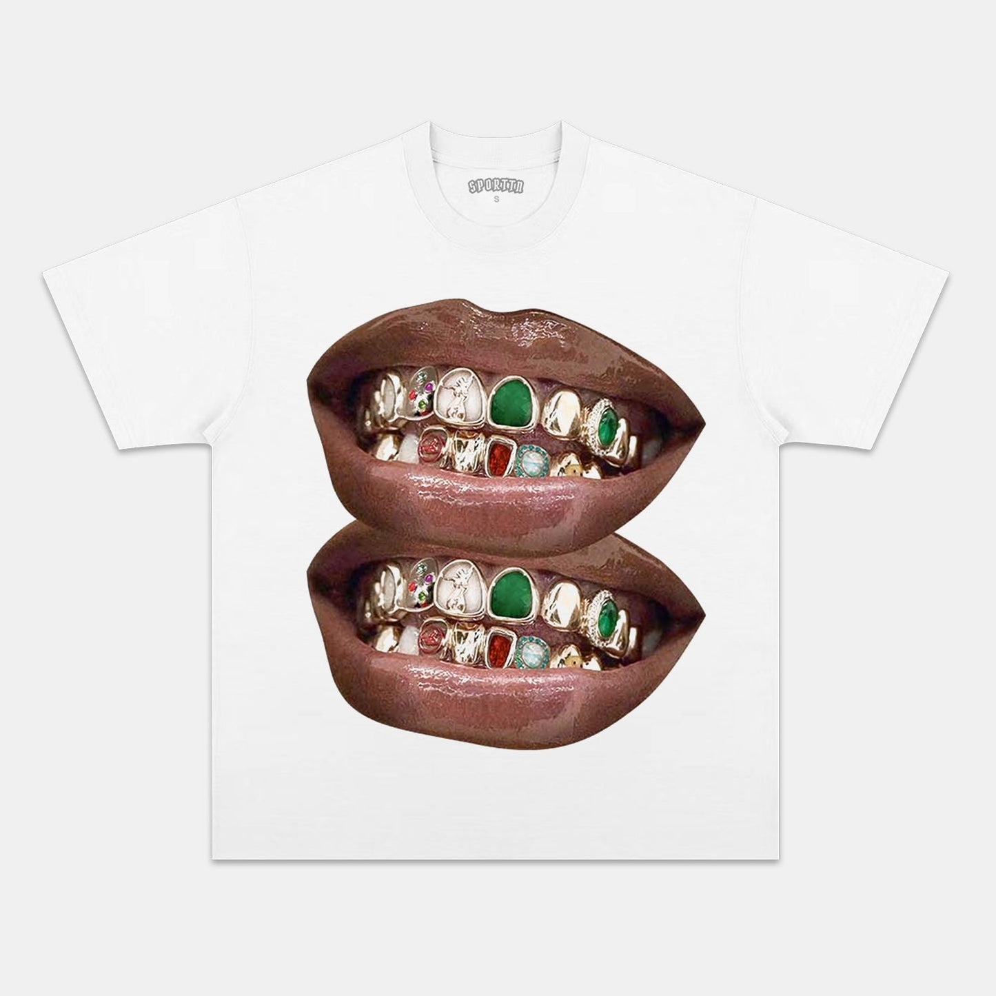GOLD &amp; JADE UNIQUE GRILLS LIP PRINT TEE