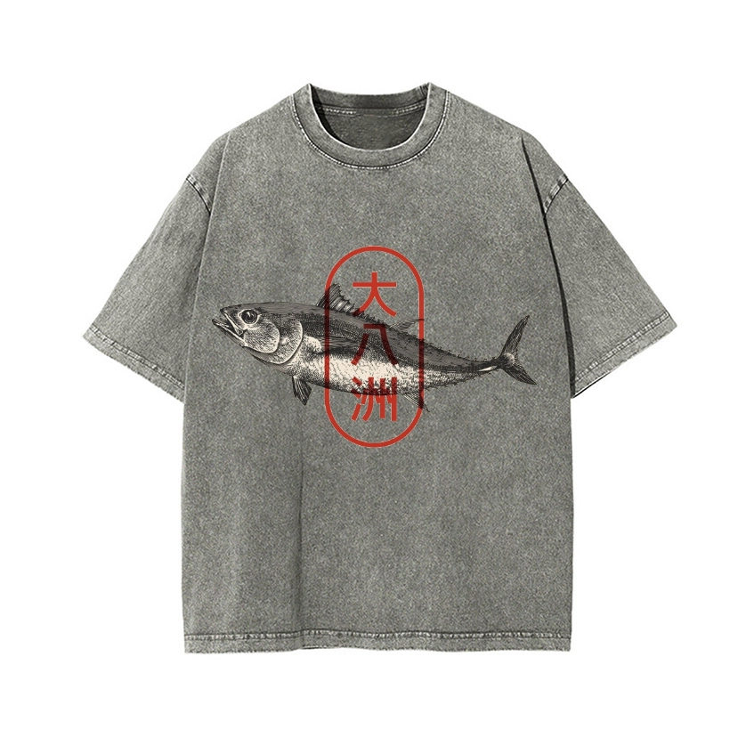 GREAT EIGHT ISLANDS OF JAPAN TUNA FISH VINTAGE WASH JAPANESE DESIGN T-SHIRT 