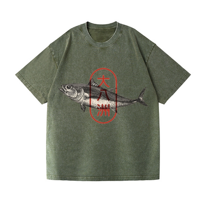 GREAT EIGHT ISLANDS OF JAPAN TUNA FISH VINTAGE WASH JAPANESE DESIGN T-SHIRT 
