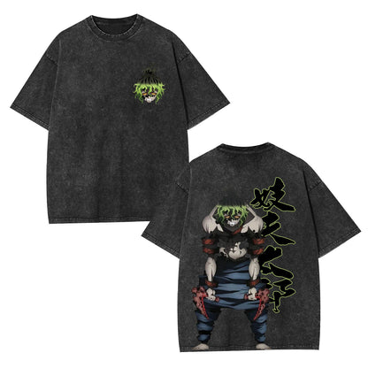 GYUTARO DEMON SLAYER ANIME UNISEX WASHED T-SHIRT -[DS]