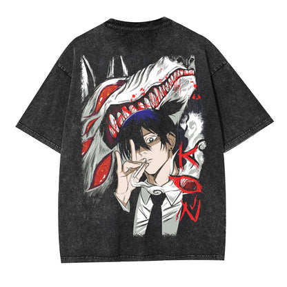 AKI HAYAKAWA CHAINSAW MAN UNISEX WASHED TEE -[BACK]