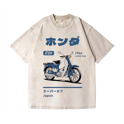 HONDA CAR C50 SUPER CUB MOTORCYCLE BIKE VINTAGE WASH JAPANESE DESIGN T-SHIRT 