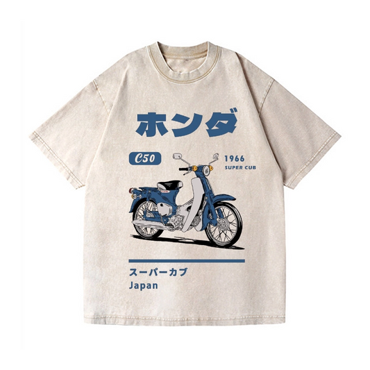 HONDA CAR C50 SUPER CUB MOTORCYCLE BIKE VINTAGE WASH JAPANESE DESIGN T-SHIRT 