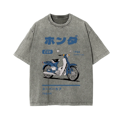 HONDA CAR C50 SUPER CUB MOTORCYCLE BIKE VINTAGE WASH JAPANESE DESIGN T-SHIRT 