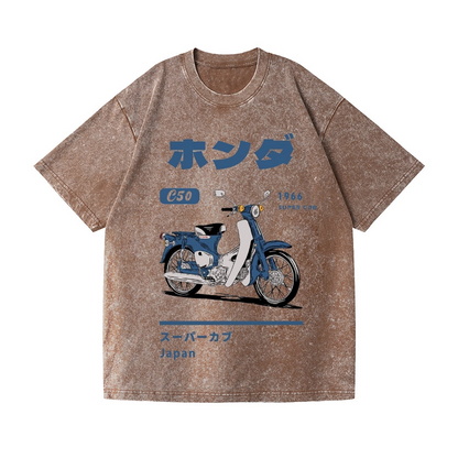 HONDA CAR C50 SUPER CUB MOTORCYCLE BIKE VINTAGE WASH JAPANESE DESIGN T-SHIRT 