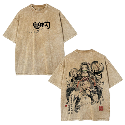 KAMADO NEZUKO DEMON SLAYER ANIME UNISEX WASHED T-SHIRT -[DS]