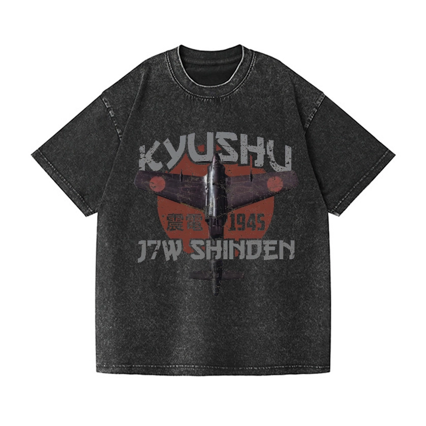 KYUSHU J7W SHINDEN FIGHTER VINTAGE WASH JAPANESE DESIGN T-SHIRT 